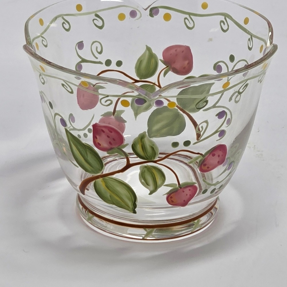 PartyLite Summer Strawberries Glass Votive Candle Holders Set of 2 Vintage 90s - Picture 3 of 7